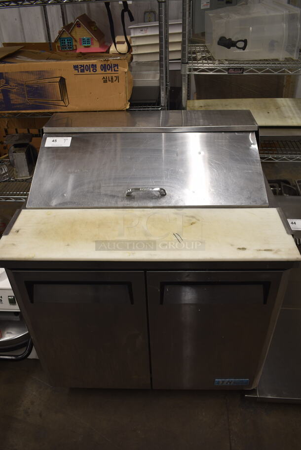 Turbo Air MST-36 Commercial Stainless Steel Sandwich/Salad Prep Table With 11 Drop-In Bins And Two-Door Refrigerated Base And Polycoated Shelves. 115V. Tested and Working! - Image 1 of 7