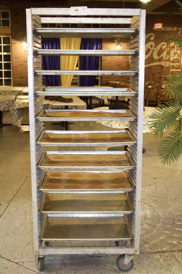 40 Pan End Load Aluminum Roll-In Refrigerator Rack with Corrugated Sidewalls. Includes 10 Full Size Sheet Pans