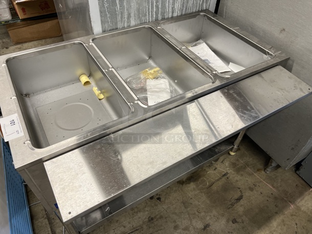 USR Cookline Stainless Steel Commercial Gas Powered 3 Bay Steam Table w/ Under Shelf. 45x23x31 Appears to be BRAND NEW!  - Image 4 of 6