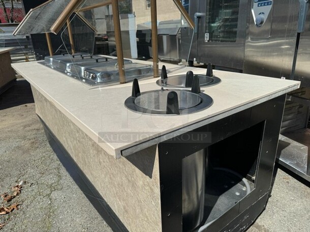 9FT 5 WELLS HOT BUFFET TABLE WITH SNEEZE GUARD AND (2) PLATE HOLDER ON CASTERS 110X46X34 SOLD AS IS! - Image 2 of 7