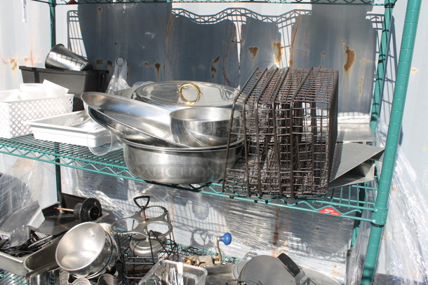 Metro Green Finish 4 Tier Wire Shelving Unit w/ Contents Including Poly Drop In Bins. BUYER MUST DISMANTLE. PCI CANNOT DISMANTLE FOR SHIPPING. PLEASE CONSIDER FREIGHT CHARGES. - Image 4 of 5