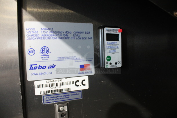 Turbo Air Model M3R47-2 Stainless Steel Commercial 2 Door Reach In Cooler w/ Poly Coated Racks on Commercial Casters. 115 Volts, 1 Phase. 52x31x83. Tested and Working! - Image 5 of 7