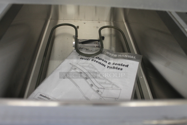 BRAND NEW SCRATCH AND DENT! 2022 ServIt 423EST3WO Stainless Steel Commercial Electric Powered Three Pan Open Well Steam Table with Angled Sneeze Guard and Casters. 120 Volts, 1 Phase. Tested and Working! - Image 5 of 11