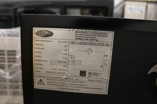 BRAND NEW SCRATCH AND DENT! Whynter CUF-210SSg 2.1 cu.ft Energy Star Upright Freezer with Lock in Rose Gold. 115 Volts, 1 Phase. Tested and Working! - Image 2 of 4