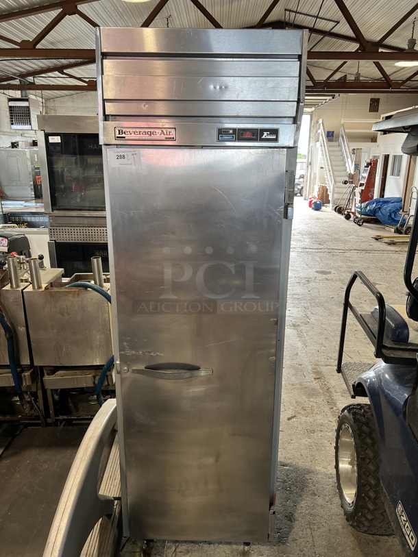Beverage Air Model EF24-1AS Stainless Steel Commercial Single Door Reach In Freezer. 115 Volts, 1 Phase. 26x34x84.5. Tested and Powers On But Does Not Get Cold