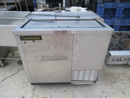 One Working Continental Bottle Box On Casters. 115 Volt. Model#CBC37-SS. 37X28X37