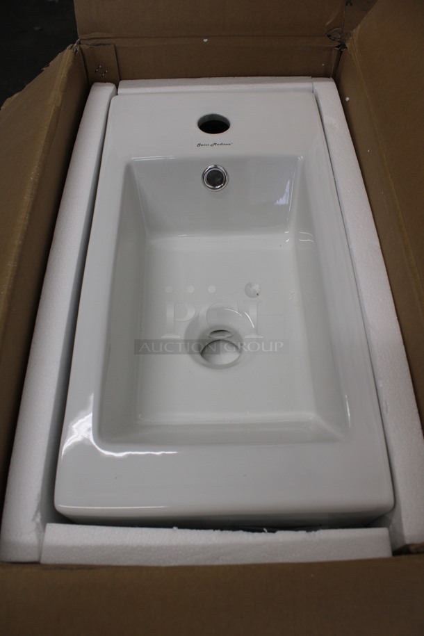 BRAND NEW IN BOX! Swiss Madison White Ceramic Single Bay Drop In Sink. 10x19.5x6