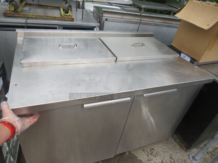 One 2 Door Randell Refrigerated 2 Door Prep Table. Model# 9305-7M. 115 Volt. 48X31X35
