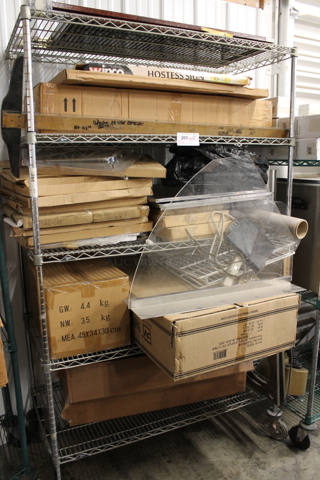 ALL ONE MONEY! Metro Lot of Various BRAND NEW SCRATCH AND DENT! Items Including Winco Hostess Sign, A Frame Sidewalk Sign and Metal Pieces! Shelving Unit Is Not Included.