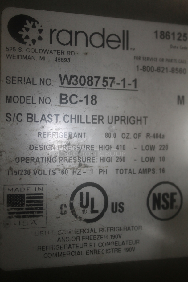 2013 Randell BC-18 Stainless Steel Commercial Floor Style Blast Chiller w/ 4 Probes. 115/230 Volts, 1 Phase. - Image 6 of 6