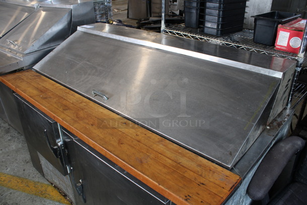 Stainless Steel Commercial Sandwich Salad Prep Table Bain Marie Mega Top w/ Butcher Block Cutting Board. 60x32x41. Tested and Powers On But Temps at 53 Degrees - Image 3 of 6
