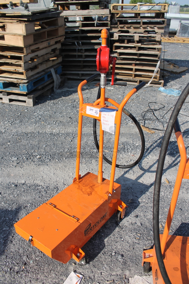 LIKE NEW!  Fryclone Orange Metal Portable 50 Pound Capacity Oil Filtration System on Commercial Casters.  - Image 2 of 6