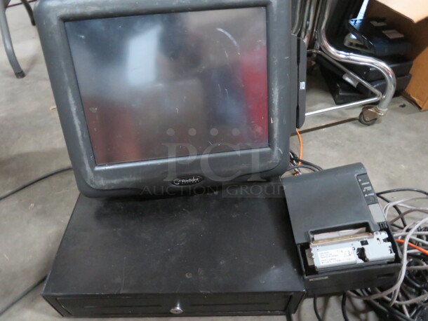 One Radiant POS Terminal With An Epson Thermal Printer #M129H, And Cash Drawer. Printer Missing Cover.  - Image 1 of 1