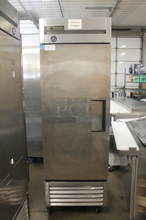 2013 True T-23F 1 Door Stainless Steel Reach in Freezer w/ Poly Coated Racks on Commercial Casters. 115 Volt, 1 Phase. Tested and Working!