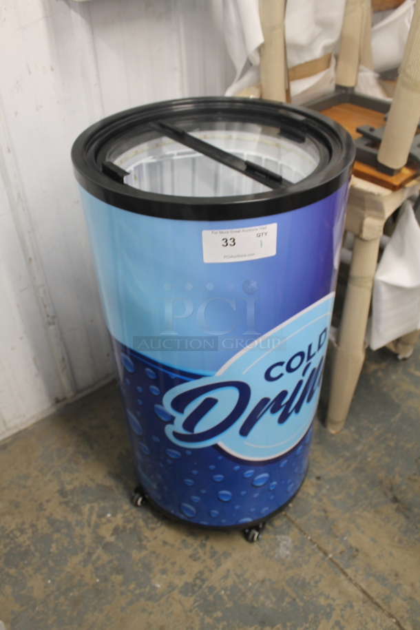 BRAND NEW SCRATCH AND DENT! Galaxy 177BMR2CD Metal Floor Style Cold Drink Barrel Merchandiser Refrigerator. 2.25 cu. ft. 110-120 Volts, 1 Phase.  - Image 2 of 7