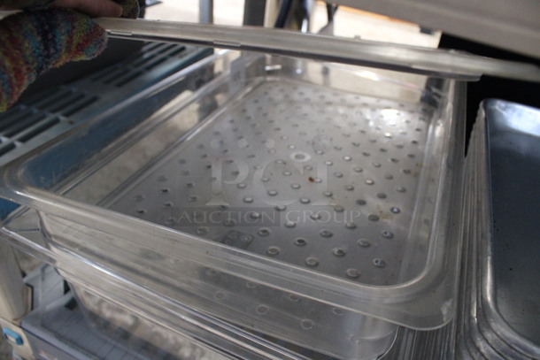 ALL ONE MONEY! Lot of 2 Clear Poly Full Size Drop In Bins and 1 Lid! Includes 1/1x2, 1/1x6 - Image 3 of 3