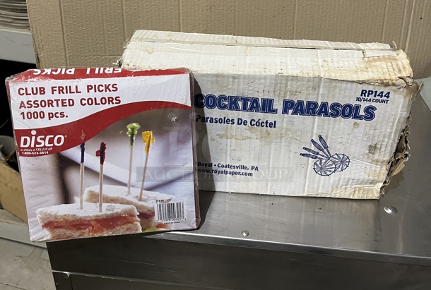 Cocktail Parasols and Picks, NEW in BOX