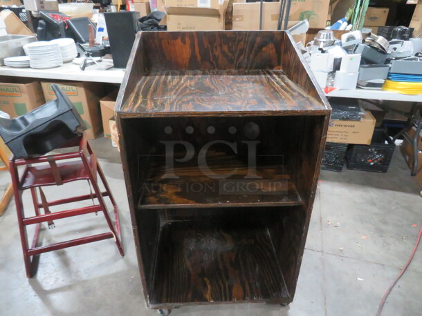 One Wooden 3 Shelf Hostess Stand On Casters. 27X23X48 - Image 4 of 4