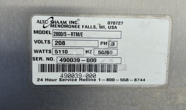 Alto Shaam Retherm & Food Holding Oven 208Volt/3PH Single compartment oven with a retherm thermostat range of 100° to 400°F and a holding temperature range of 60° to 240°F. Tested and Working! - Image 6 of 6