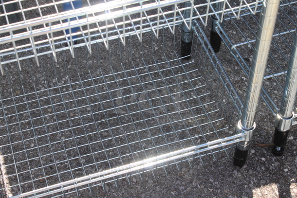 Chrome Finish 3 Tier Basket Wire Shelving Unit. BUYER MUST DISMANTLE. PCI CANNOT DISMANTLE FOR SHIPPING. PLEASE CONSIDER FREIGHT CHARGES.
 - Image 2 of 2