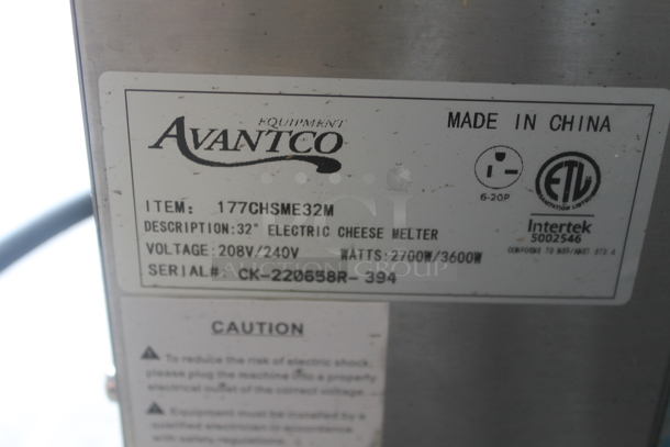 BRAND NEW SCRATCH AND DENT! Avantco 177CHSME32M Stainless Steel Commercial Electric Powered Cheese Melter. 208/240 Volts, 1 Phase. Tested and Working! - Image 6 of 6
