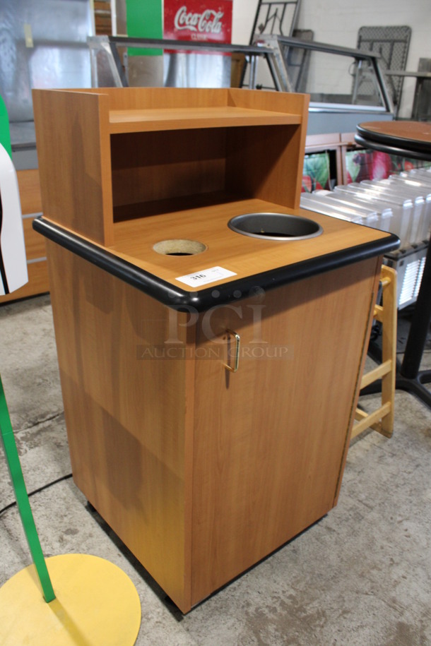 Wood Pattern Trash Can Shell w/ Tray Return, Trash Deposit Hole, Trash Can and Door. 25.5x25.5x48.5 - Image 5 of 5
