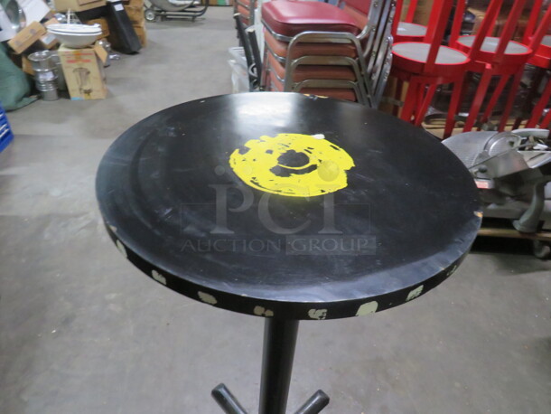 One 24X24X342 Abstract Round Painted  Table Top On A Bar Height Pedestal Base.  - Image 1 of 1