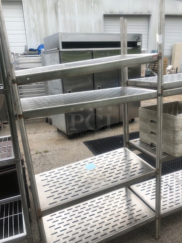 One Seco Stainless Steel Shelving System With 4 Solid Shelves. 36X18X73.5