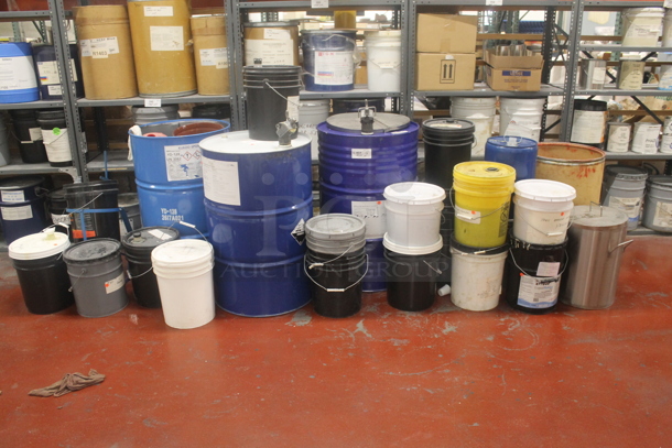 ALL ONE MONEY! Lot of Various Metal Barrels and Poly Buckets. BUYER MUST REMOVE. - Image 1 of 12