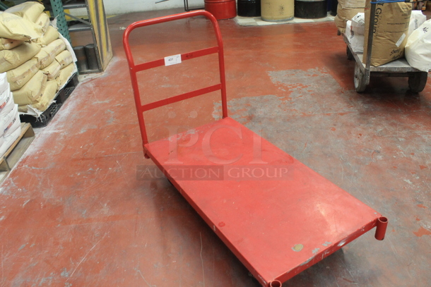 Red Metal Flat Cart on Casters. - Image 3 of 4