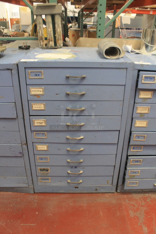 Blue Metal 9 Drawer Filing Cabinet w/ Contents. BUYER MUST REMOVE. - Image 1 of 10