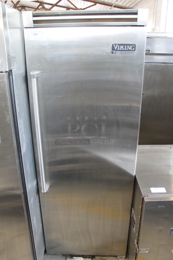 Viking Professional Stainless Steel Commercial Single Door Reach In Cooler. 115 Volts, 1 Phase. Tested and Powers On But Does Not Get Cold - Image 1 of 11