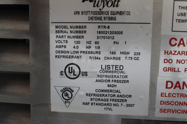 APW Wyott RTR-8 Stainless Steel Countertop Refrigerated 8 Well Topping Rail. 120 Volts, 1 Phase. Tested and Working! - Image 5 of 7