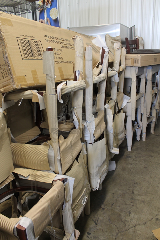 17 BRAND NEW! Lancaster Table & Seating 164BLADMAHFR Mahogany Ladder Back Bar Height Chair Frame w/ 17 Seat Cushions. Stock Picture Used as Gallery. 17 Times Your Bid! - Image 2 of 3