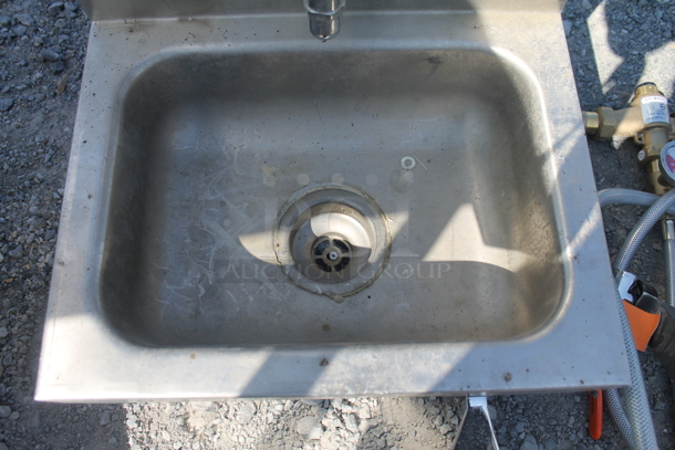 BRAND NEW! Advance Tabco Stainless Steel Commercial Single Bay Wall Mount Sink w/ Faucet and Cabinet. - Image 7 of 12