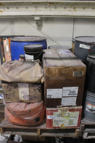 ALL ONE MONEY! PALLET LOT OF Various Items Including Irgazin Yellow 2GLTE, Mophtal Brown 5R and SVH Orange. BUYER MUST REMOVE. 