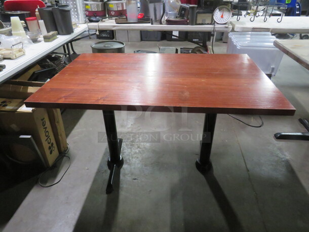 One Solid Wooden Table, 1-1/4 Inch Thick, On A Dual Pedestal Base. 48X30X29  - Image 1 of 2