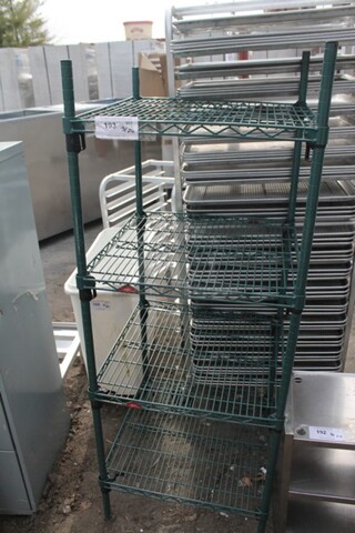Metro Green Finish 4 Tier Wire Shelving Unit. BUYER MUST DISMANTLE. PCI CANNOT DISMANTLE FOR SHIPPING. PLEASE CONSIDER FREIGHT CHARGES.