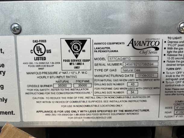 BRAND NEW SCRATCH & DENT! Avantco Chef Series CAG-48-TG 48" Countertop Gas Griddle with Thermostatic Controls - 140,000 BTU. Dented Slight Surface Rust - Image 5 of 5