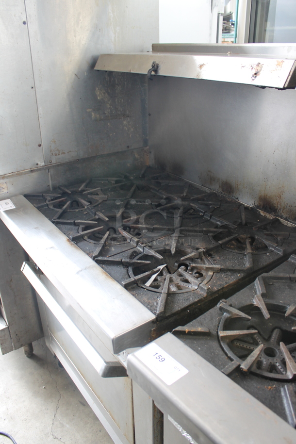 Stainless Steel Commercial Natural Gas Powered 6 Burner Range w/ Oven, Over Shelf and Back Splash. - Image 1 of 6