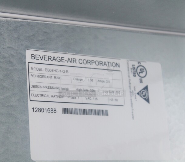 NEW! Beverage Air Model BB58HC-1-G-B Commercial Glass Door Bar Back Refrigerator/Cooler With Stainless Steel Top. 59x28x40. 115V/60Hz.  - Image 4 of 7