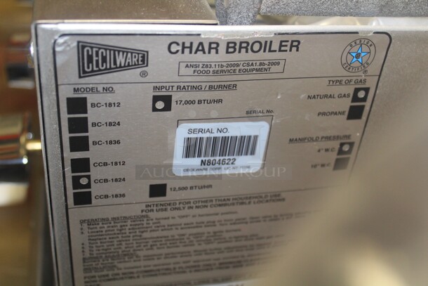 NEW! Cecilware Model CCB-1824 Commercial Stainless Steel Natural Gas Countertop Char Broiler. 24x18x11.5 - Image 2 of 5