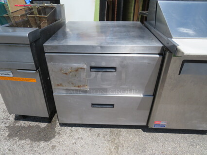 One Delfield 2 Drawer Worktop Refrigerator. 115 Volt. Model# UCD4432N. 32X31.5X34