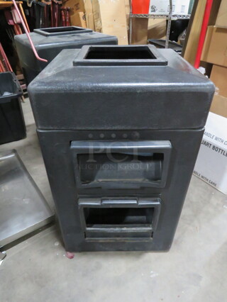 One Gas Station Trash Receptacle With Napkins And Washer Fluid Holder. 