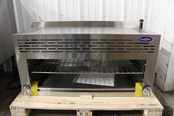 BRAND NEW IN BOX! Cook Rite Model ATCM-36 Stainless Steel Commercial Natural Gas Powered Cheese Melter. 36x18x19