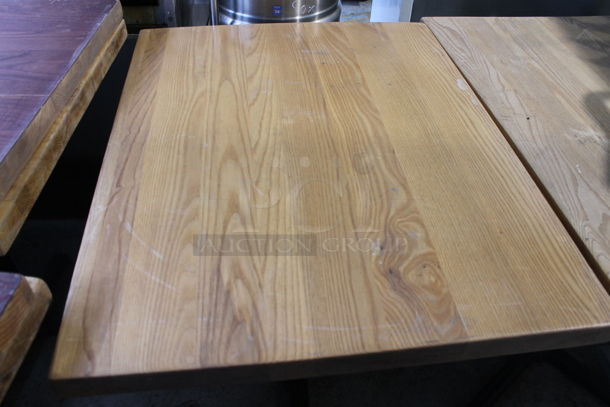 2 Wooden Dining Height Tables on Black Metal Table Base. 2 Times Your Bid! - Image 2 of 7