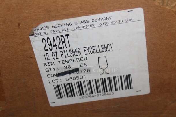 NEW IN BOX! 2 Boxes (36 Count Each). 1 Box 10oz. Anchor Hocking Excellency Pilsner Glasses And 1 box 12oz Anchor Hocking Excellency Pilsner Glasses. 72X Your Bid!  - Image 3 of 3