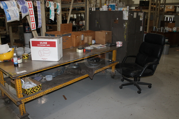 Metal Table w/ Under Shelf, Contents on Commercial Casters and Office Chair. - Image 1 of 10