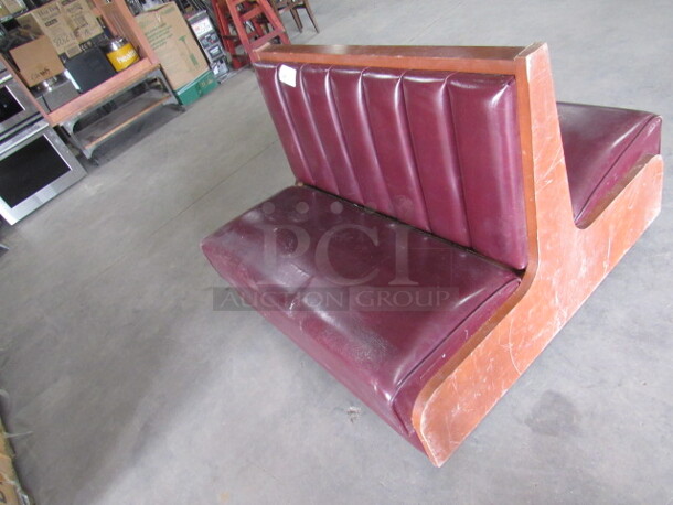 One Wooden Double Sided Booth With Burgundy Cushioned Seat And Back. - Image 2 of 2