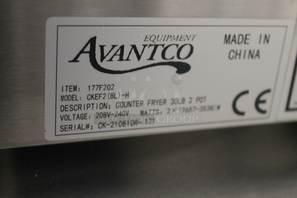BRAND NEW SCRATCH AND DENT! Avantco 77F202 Stainless Steel Commercial Countertop Electric Powered 2 Well Fryer w/ 2 Metal Fry Baskets and 2 Lids. 208-240 Volts, 1 Phase. Tested and Working! - Image 8 of 8